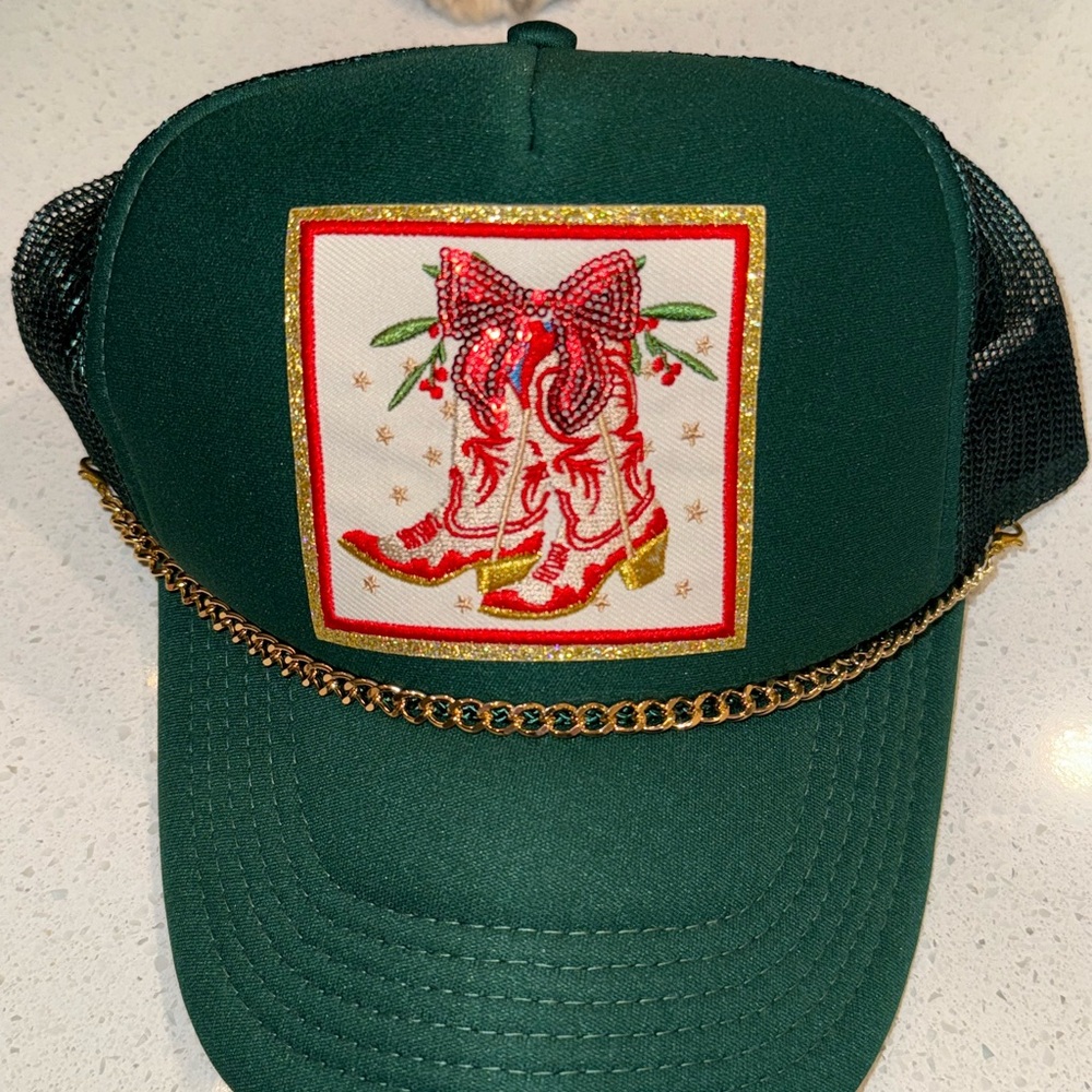Green and Gold Chain Embellished Cap